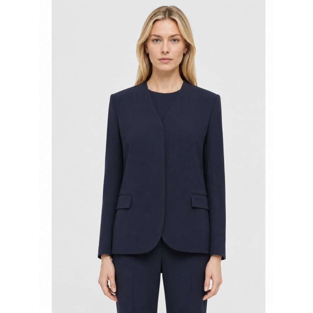 Theory Sz 6 Collarless Blazer Admiral Crepe Navy Minimalism Office Luxury